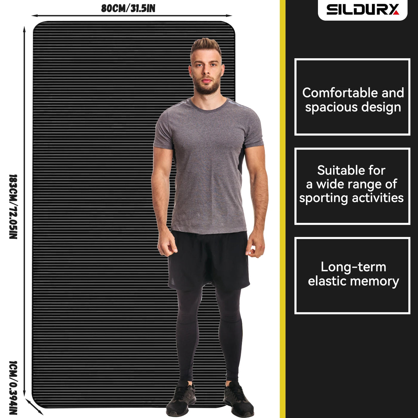 Widen by 80 cm Extra Thick Non-Slip Yoga Mat - For Pilates, Fitness & Home Workouts High Density Support with Carrying Strap