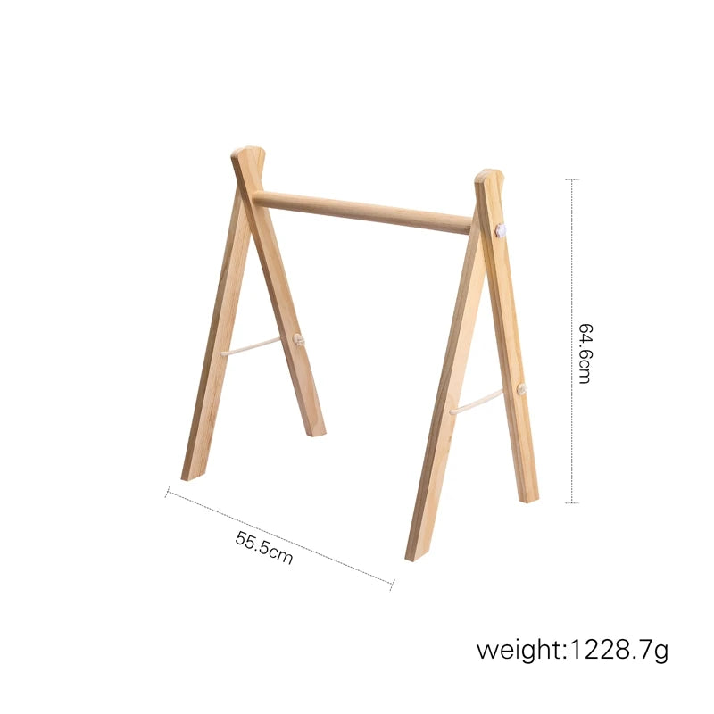 Baby Gym Play Mat - Wooden Activity Frame with Hanging Toys