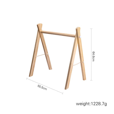 Baby Gym Play Mat - Wooden Activity Frame with Hanging Toys