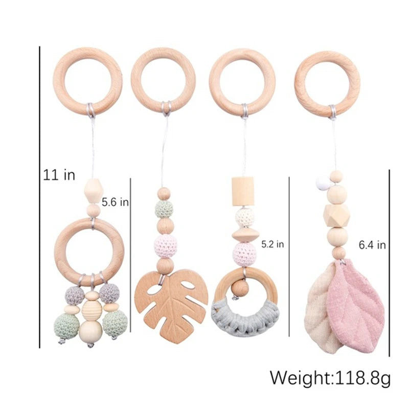 Baby Gym Play Mat - Wooden Activity Frame with Hanging Toys