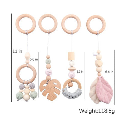 Baby Gym Play Mat - Wooden Activity Frame with Hanging Toys