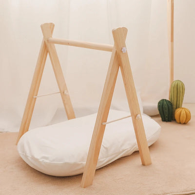 Baby Gym Play Mat - Wooden Activity Frame with Hanging Toys