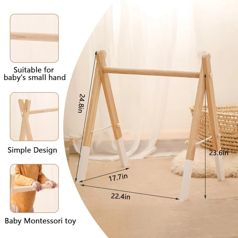 Baby Gym Play Mat - Wooden Activity Frame with Hanging Toys