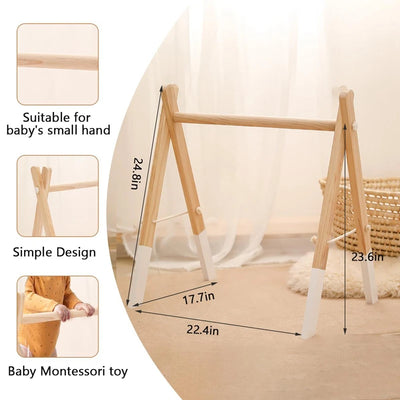 Baby Gym Play Mat - Wooden Activity Frame with Hanging Toys