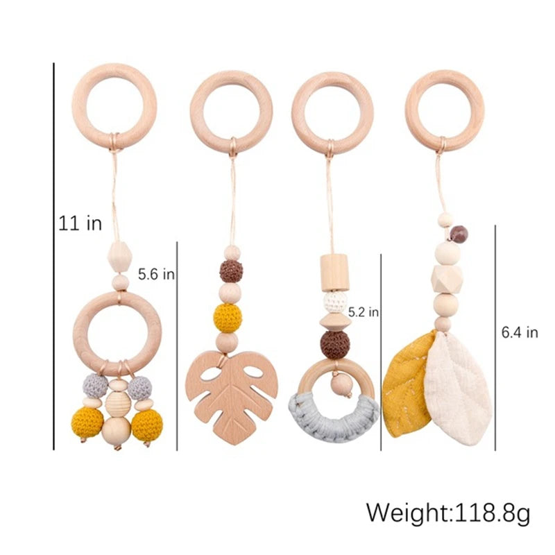 Baby Gym Play Mat - Wooden Activity Frame with Hanging Toys