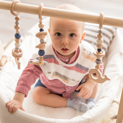 Baby Gym Play Mat - Wooden Activity Frame with Hanging Toys