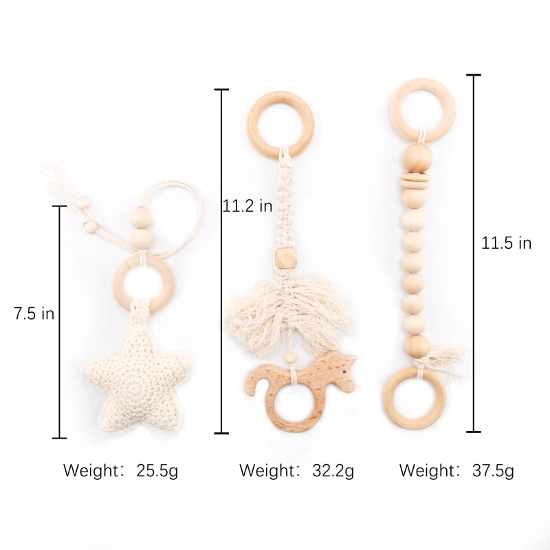Baby Gym Play Mat - Wooden Activity Frame with Hanging Toys