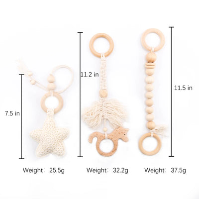 Baby Gym Play Mat - Wooden Activity Frame with Hanging Toys