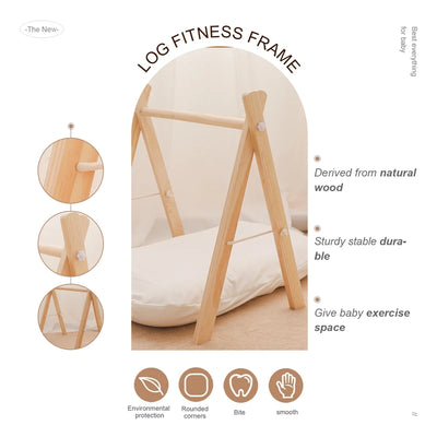Baby Gym Play Mat - Wooden Activity Frame with Hanging Toys
