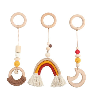 Baby Gym Play Mat - Wooden Activity Frame with Hanging Toys