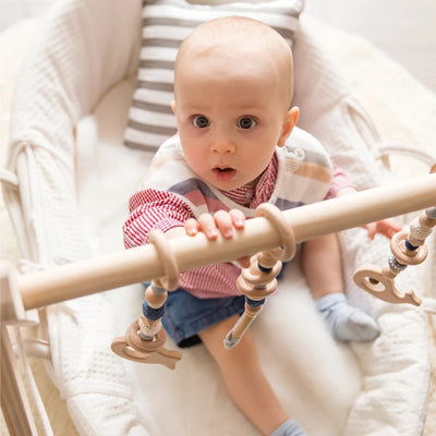 Baby Gym Play Mat - Wooden Activity Frame with Hanging Toys