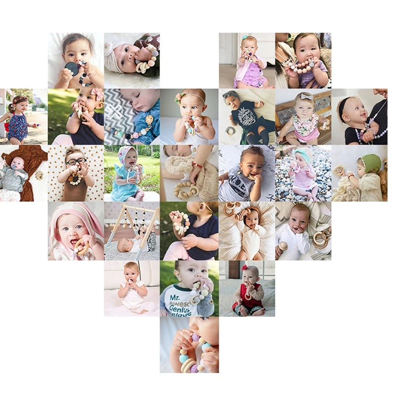 Baby Gym Play Mat - Wooden Activity Frame with Hanging Toys