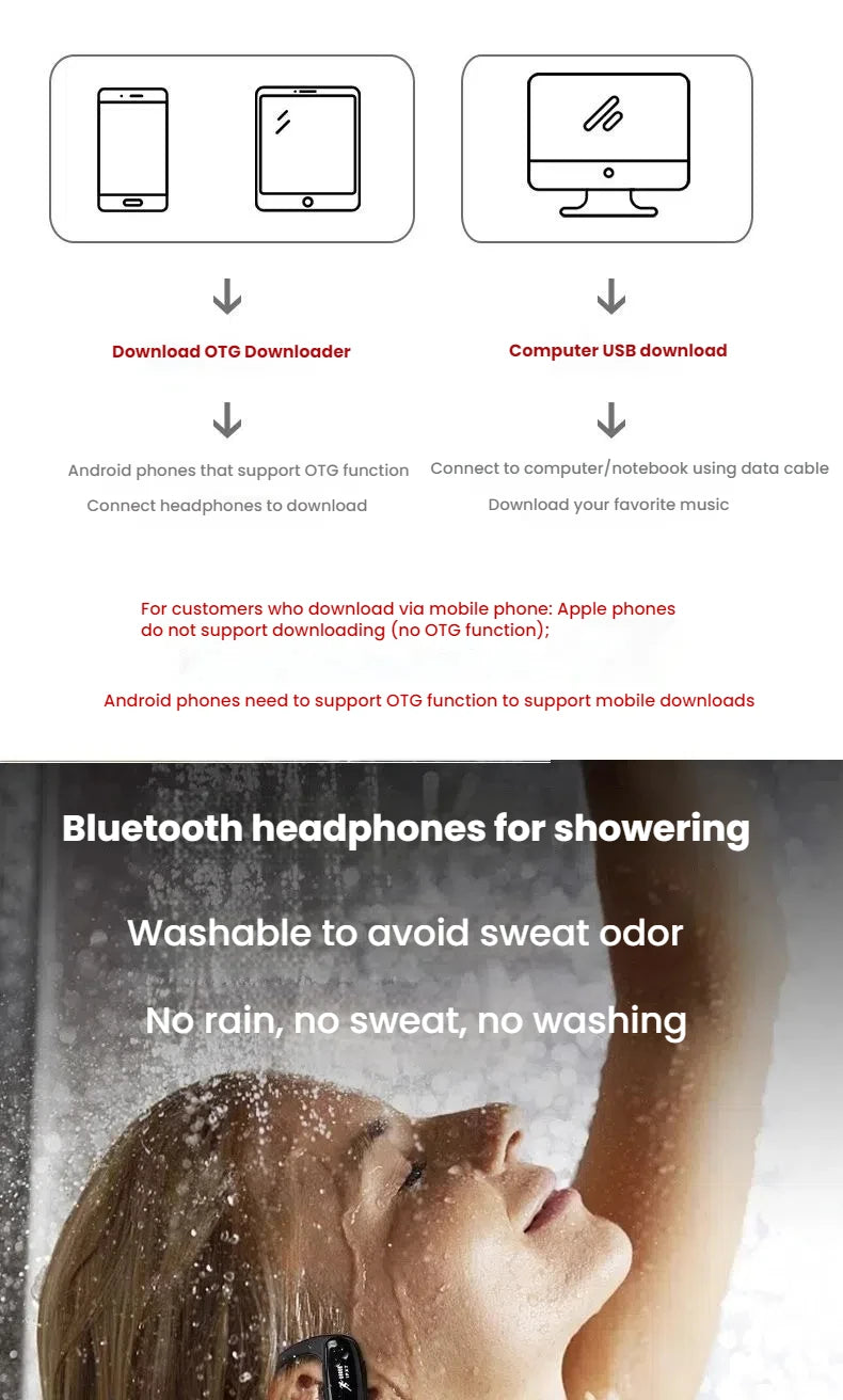 Wireless Earbuds Bluetooth 5.4 Headphones Bluetooth Gym Running Headphones 32GB MP3 Player for Workouts, Running, Cycling