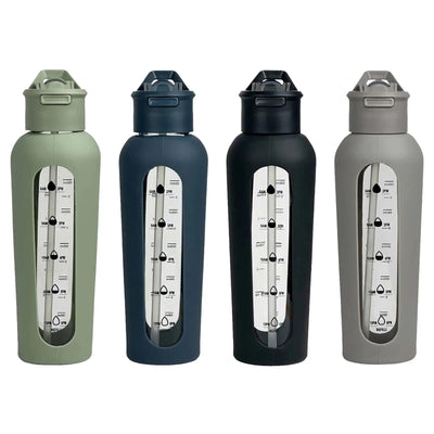 Glass Water Bottle with Silicone Sleeve Sports Bottle for Gym Travel Fitness