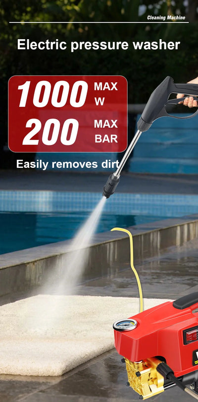 1000W 200BAR High Pressure Washer Household Cleaner Water Pressure Machine Water Gun Cleaning for Cars AC Units Home Windows