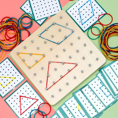 Kids Math Wooden Toys Set Geometric Shape Rubber Band Pegboard Montessori Learning Creative Toy Fine Motor Skills