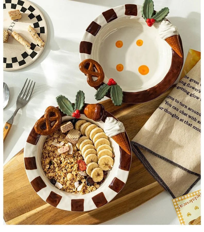 Portable Lightweight Home Essential  Girls Birthday Gift Dessert Fruit Plate Ceramic Breakfast Dish Sweet Style Salad Oatmeal