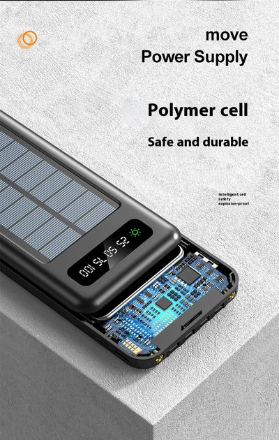 New Portable Charger Solar Power Bank 20000mah Large Capacity Outdoor Fast Charging Telephone Power Bank Share Removable Cable