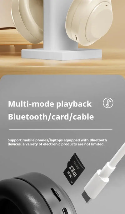 Over Ear HIFI Stereo Headsets Wireless Bluetooth Headphones Sports Gaming Earphones with HD Mic Support TF/AUX noise reduction