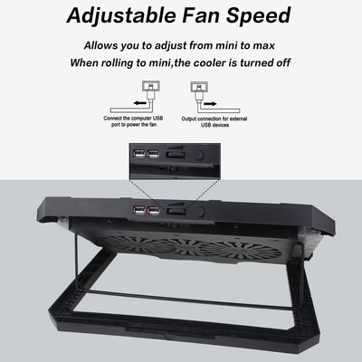 Laptop Cooling Pad,12"-17"Laptop Cooler,Gaming Laptop Cooling Stand, Wind Speed Adjustable, 2 USB Powered Laptop Fan Cooling Pad