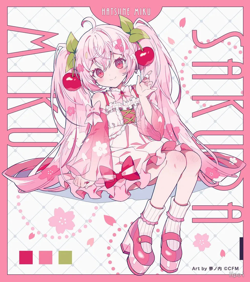 2025 New Sakura Miku Anime Toy Cute Hatsune Miku Pretty Girl Sitting Style Figurine Model Collection Toy Gifts
