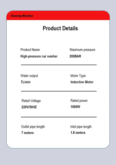 1000W 200BAR High Pressure Washer Household Cleaner Water Pressure Machine Water Gun Cleaning for Cars AC Units Home Windows