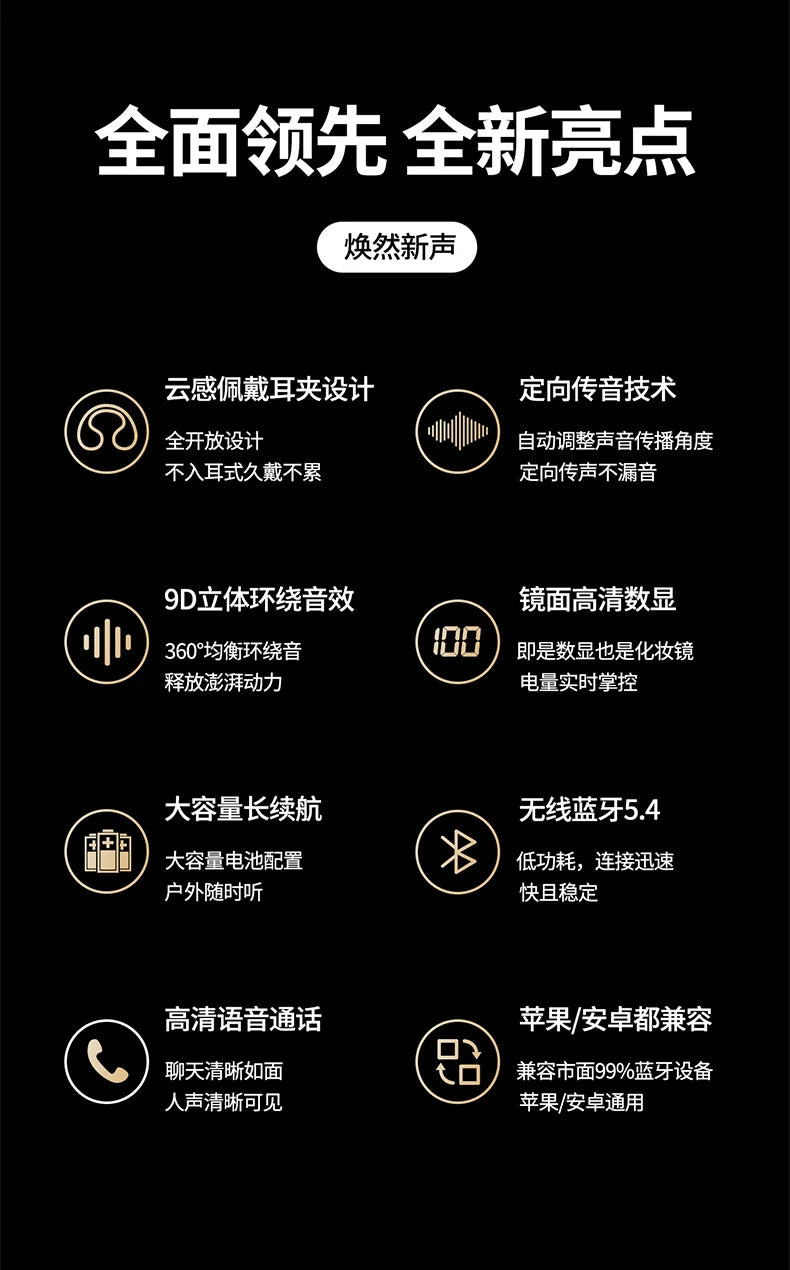 Wireless Headphones  Bluetooth Headset With Mic Handsfree Noise Canceling Earphones Clip Ear Music Sports Gaming Earplug