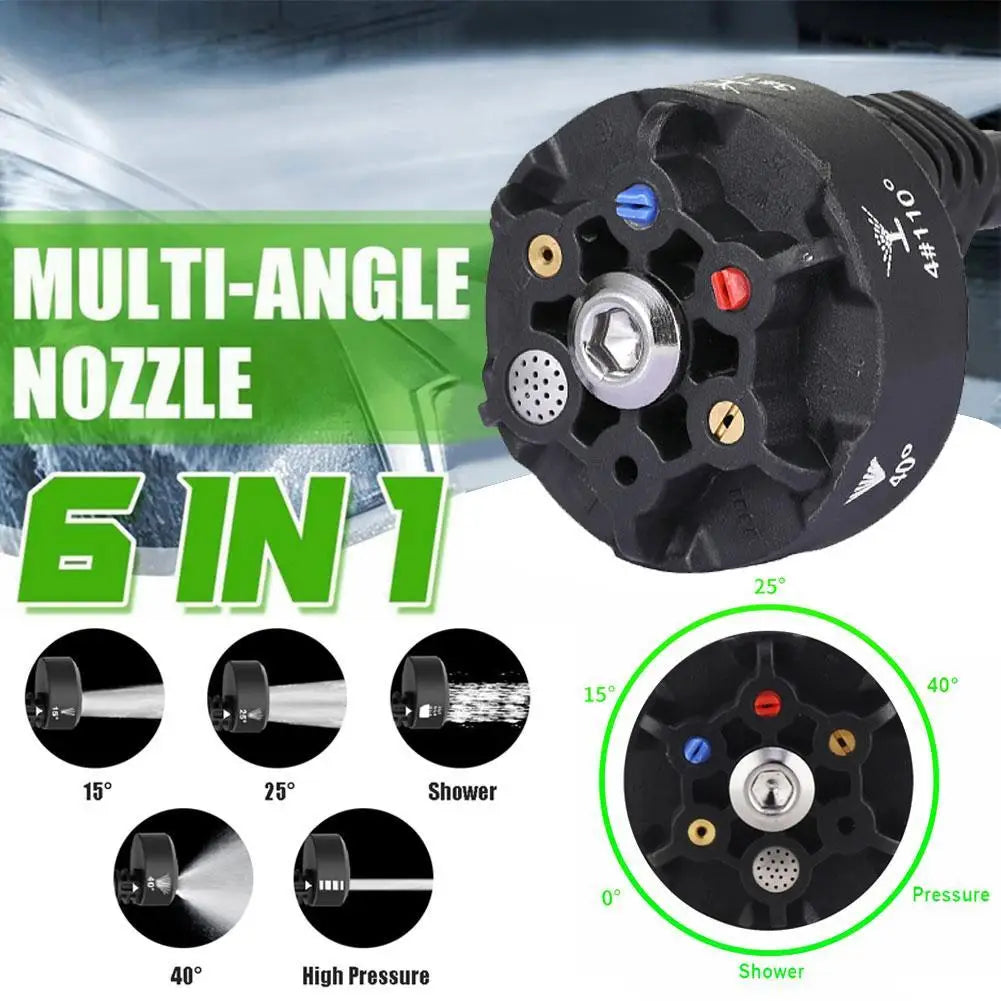 Pressure Washer Nozzle 1/4inch Quick Plug High Pressure Cleaner 6-in-1 High-pressure Multi-angle Nozzle 200 Bar/3000 PSI