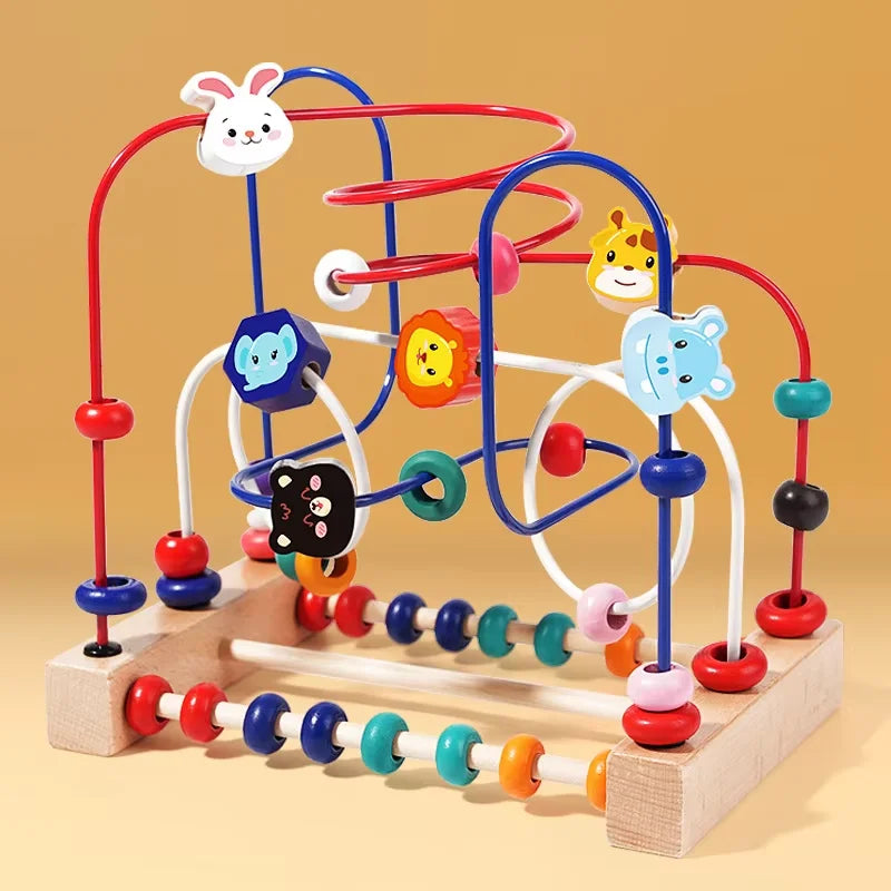 Wooden Toys Bead Maze Colorful Animals Shapes Early Educational Counting Learning Circle Toys Kids Classic Gift For Baby Toddler