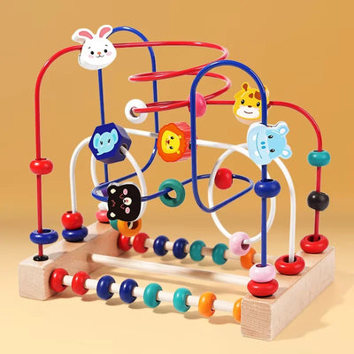 Wooden Toys Bead Maze Colorful Animals Shapes Early Educational Counting Learning Circle Toys Kids Classic Gift For Baby Toddler