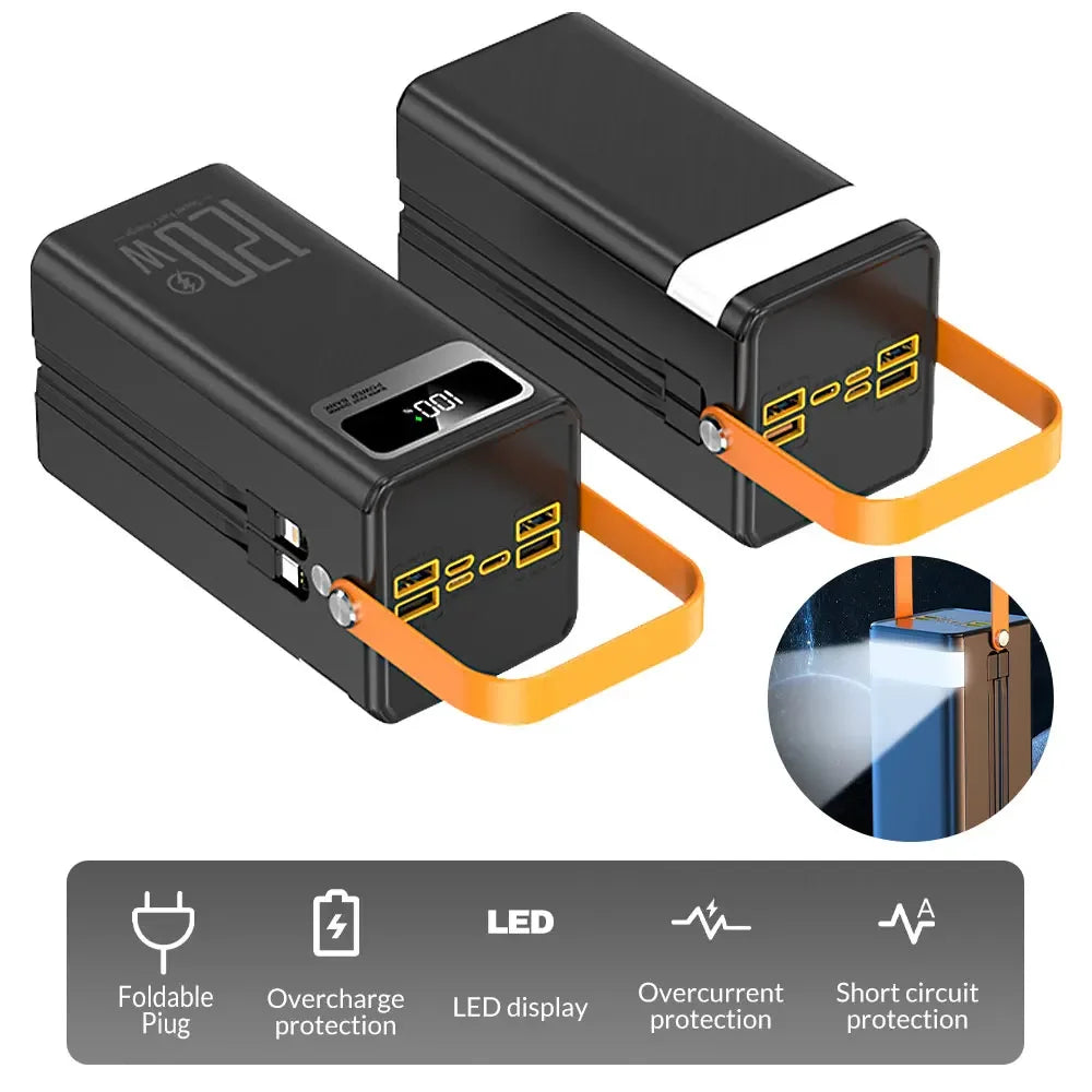 Portable Power Bank 120W 80000mAH Super Fast Charger Large Capacity External Battery Supports Simultaneous Charging of 7 Devices