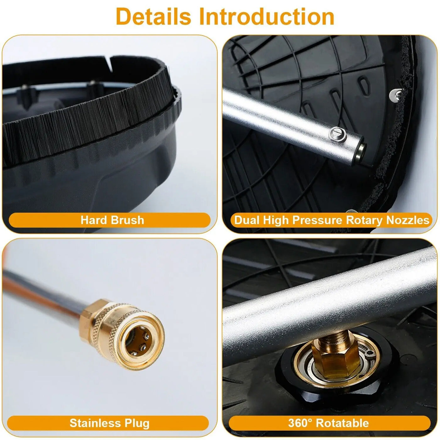 2500 PSI 13 Inch Pressure Washer Surface Ground Floor Cleaner Brush Water Broom for Karcher Lavor Anlu 1/4" Inch Quick Connector