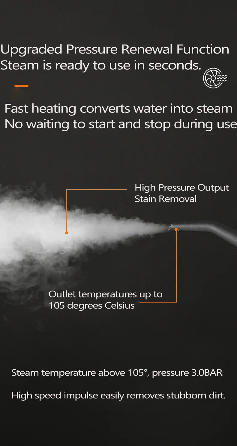 Steam cleaner, 3-level adjustable handle, 15-year heating element, 1.2-liter tank, portable steam cleaner for cleaning with 12 a