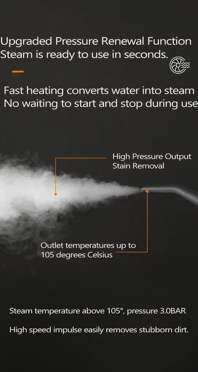 Steam cleaner, 3-level adjustable handle, 15-year heating element, 1.2-liter tank, portable steam cleaner for cleaning with 12 a