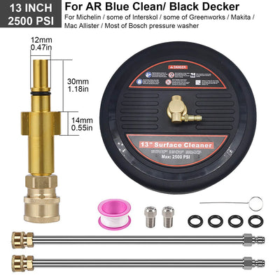 2500 PSI 13 Inch Pressure Washer Surface Ground Floor Cleaner Brush Water Broom for Karcher Lavor Anlu 1/4" Inch Quick Connector