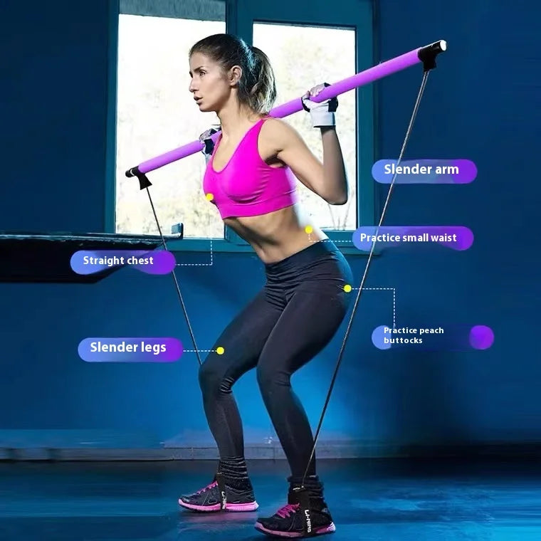 Adjustable Pilates Stick - Portable Fitness Bar with Resistance Bands