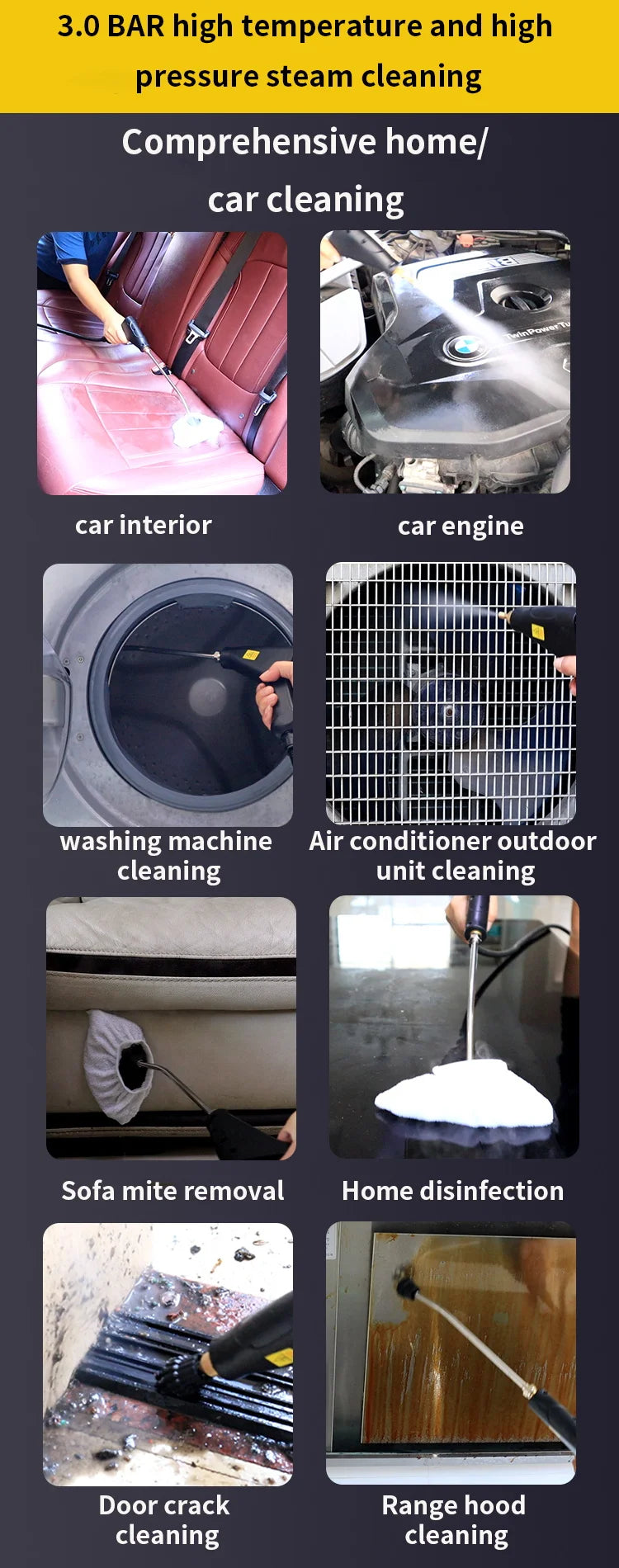 Steam Cleaner High Pressure and Temperature Handhled Steam Mop Commercial Household Air Conditioner Kitchen Hood Car Jet Washer