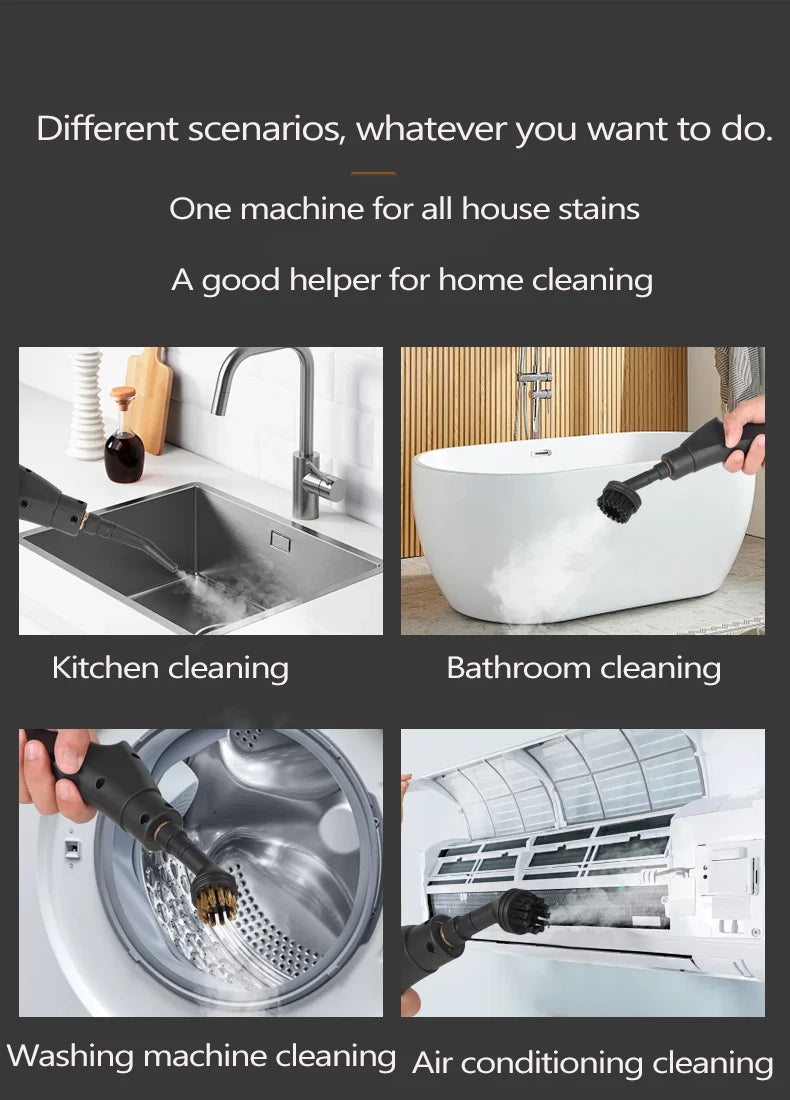 Steam cleaner, 3-level adjustable handle, 15-year heating element, 1.2-liter tank, portable steam cleaner for cleaning with 12 a