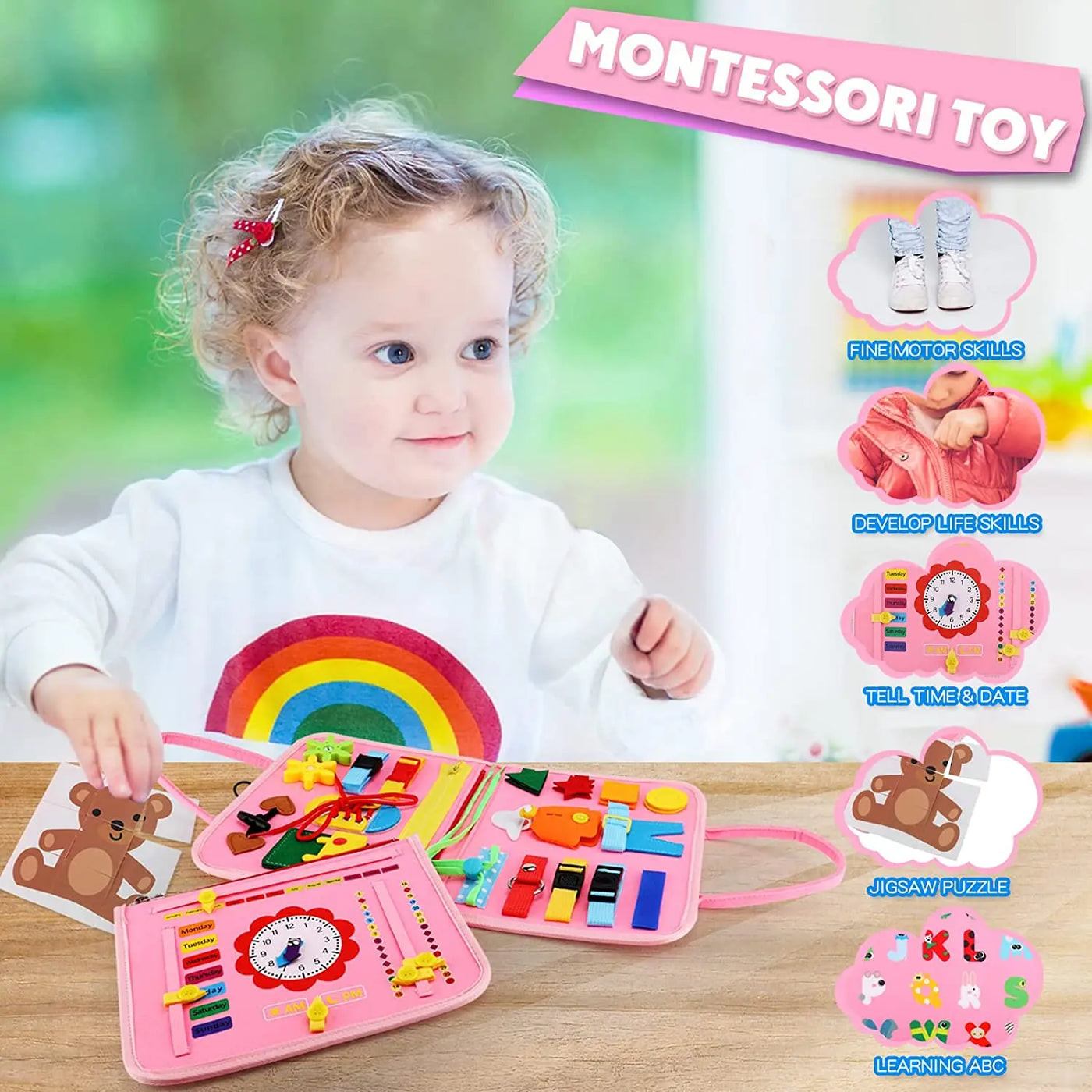 Montessori Busy Board for Toddlers Sensory Toy Preschool Learning Educational Travel Activities For Toddlers Fine Motor Skills