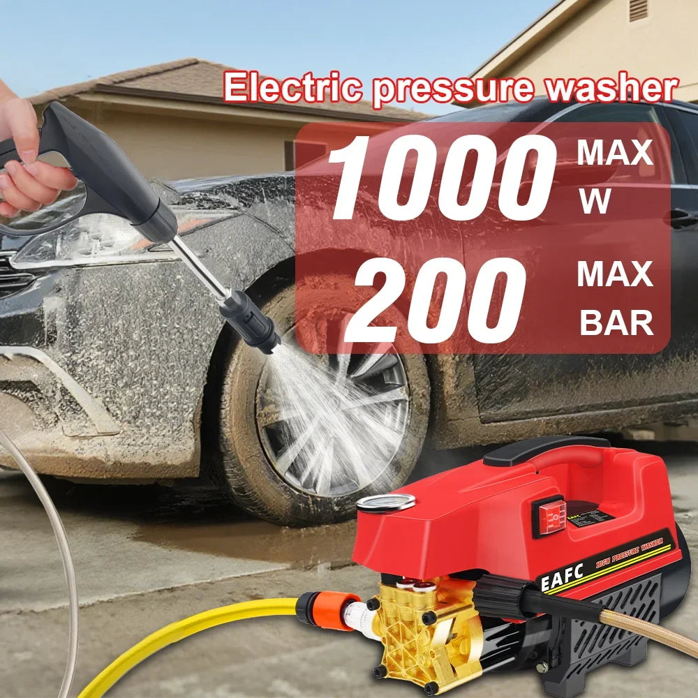 1000W 200Bar Electric Pressure Car Washer Multifuntional Portable High Power Cleaner with Foam Spray Water Gun for Home & Car