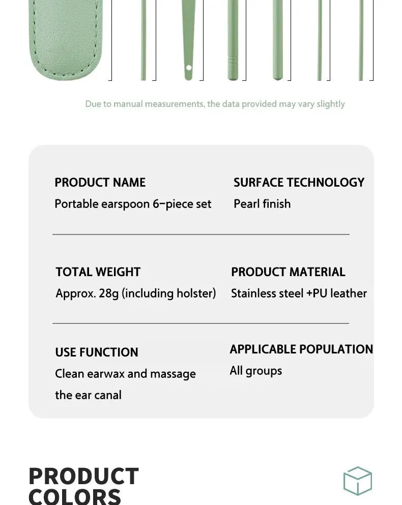 Earspoon Six-piece Ear-picking Tool Stainless Steel Ear-picking Spoon Leather Bag Ear-cleaning Spoon Easy to Carry at Home
