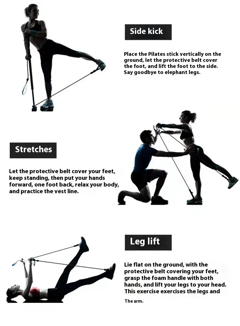 Adjustable Pilates Stick - Portable Fitness Bar with Resistance Bands