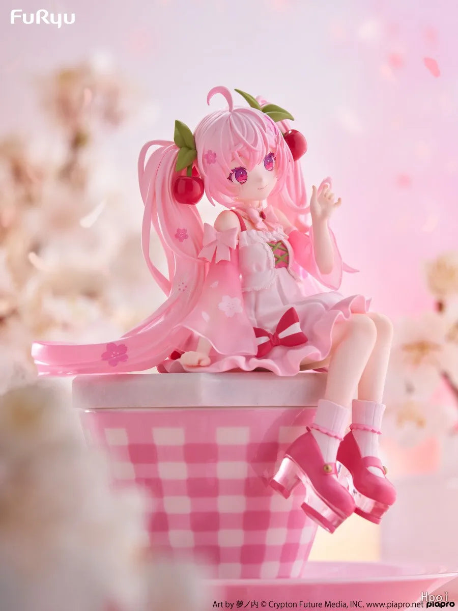 2025 New Sakura Miku Anime Toy Cute Hatsune Miku Pretty Girl Sitting Style Figurine Model Collection Toy Gifts