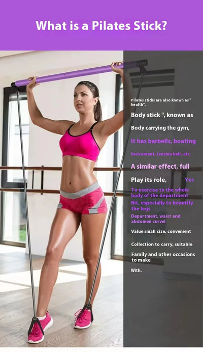 Adjustable Pilates Stick - Portable Fitness Bar with Resistance Bands