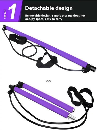 Adjustable Pilates Stick - Portable Fitness Bar with Resistance Bands