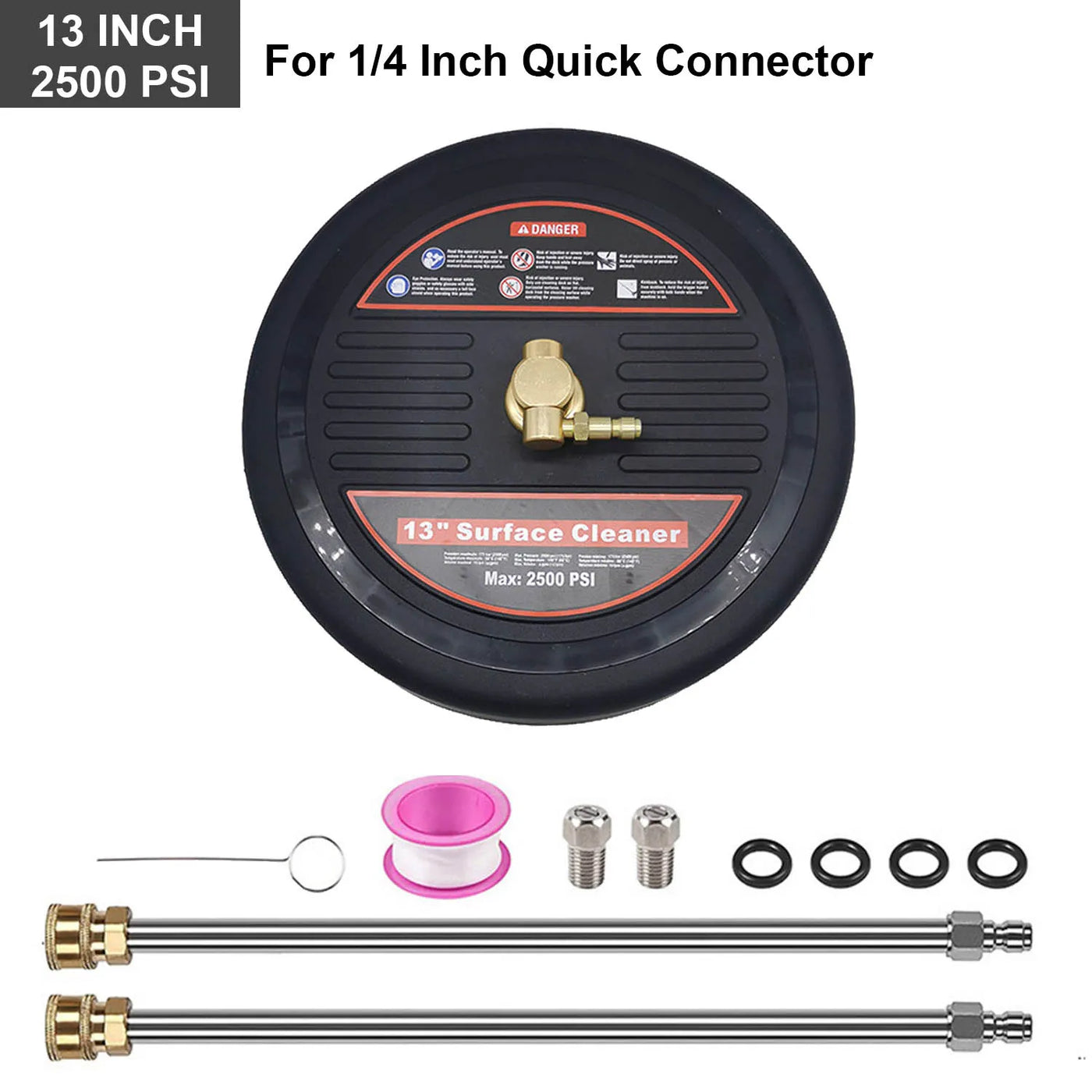2500 PSI 13 Inch Pressure Washer Surface Ground Floor Cleaner Brush Water Broom for Karcher Lavor Anlu 1/4" Inch Quick Connector