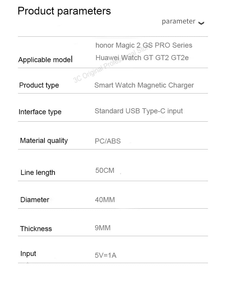 Smart Watch Dock Charger for Huawei Watch GT2 GT GT2e Honor Watch Magic 2 Magnetic Wireless USB C Fast Charging Cable Base