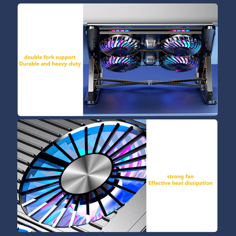 Laptop Cooling Pad with 2/4 Fans Foldable Gaming Laptop Cooler Fan RGB Silent Portable Laptop Holder for 11-17.3 Inch Notebook