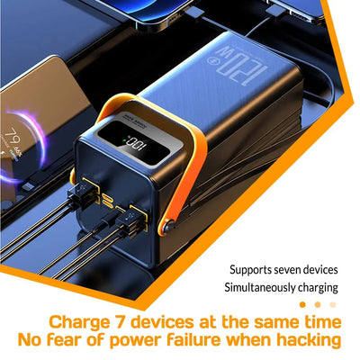 Portable Power Bank 120W 80000mAH Super Fast Charger Large Capacity External Battery Supports Simultaneous Charging of 7 Devices