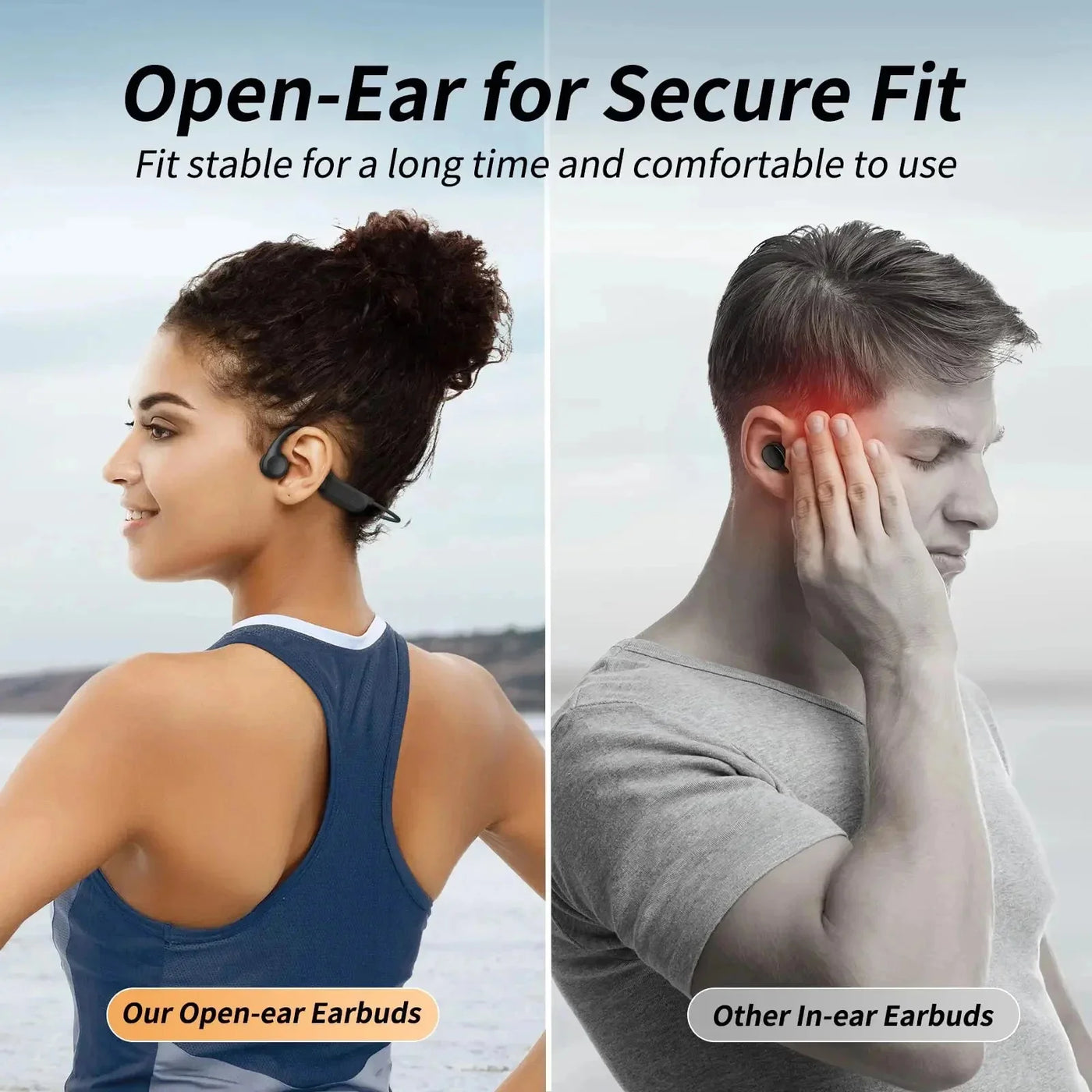 Bone Conduction Headphones, Open-Ear Wireless Bluetooth Workout Headphones with Microphones, Earphones for Sports, Running, Gym